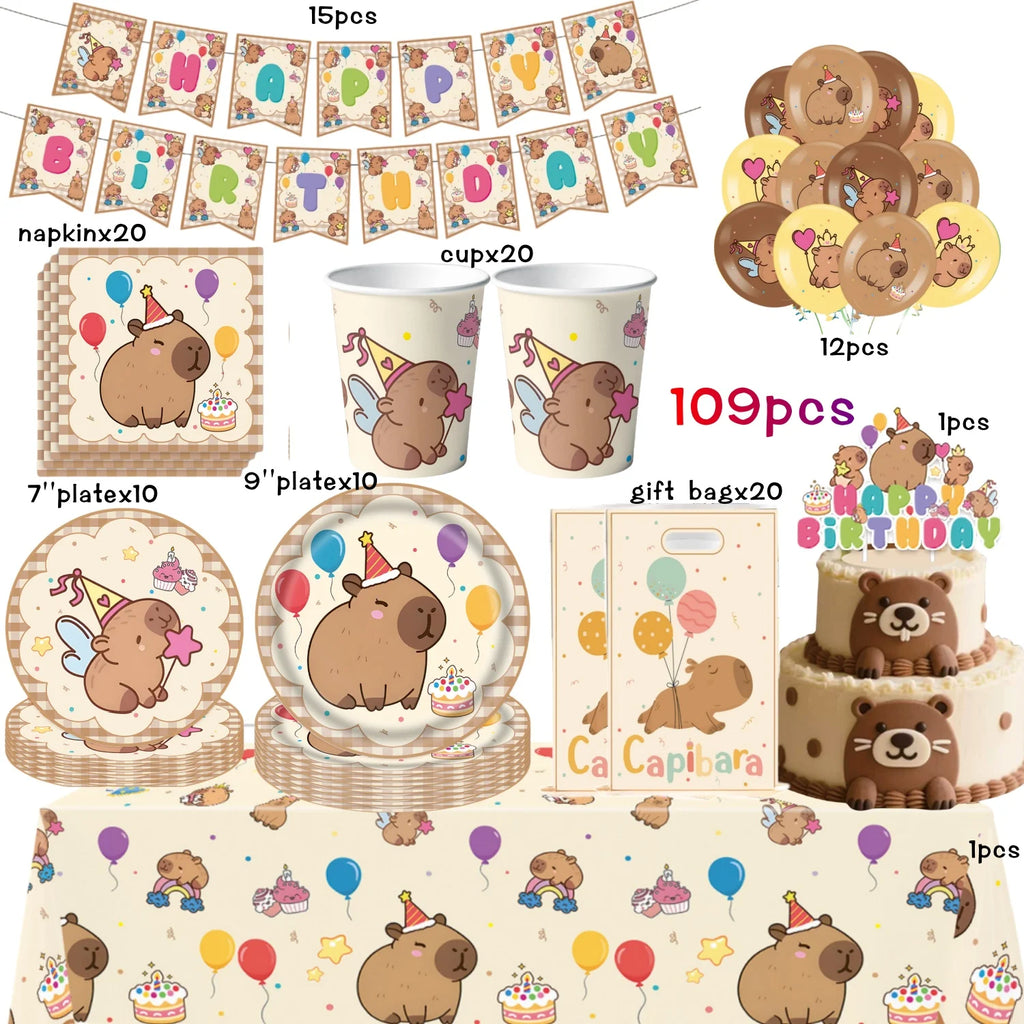 Birthday Decoration Capybara Birthday Invitation Card Cup Tablecloth Plate Napkin Poster Baby Shower Birthday Girl Party Favors