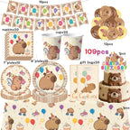 Birthday Decoration Capybara Birthday Invitation Card Cup Tablecloth Plate Napkin Poster Baby Shower Birthday Girl Party Favors