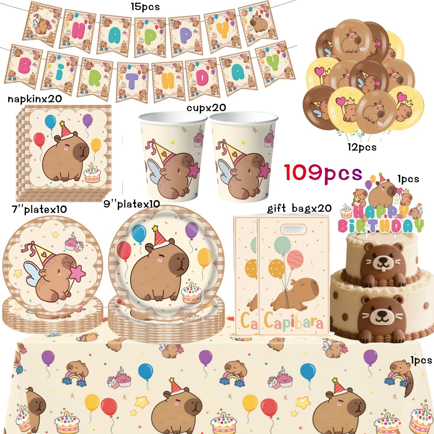 Birthday Decoration Capybara Birthday Invitation Card Cup Tablecloth Plate Napkin Poster Baby Shower Birthday Girl Party Favors