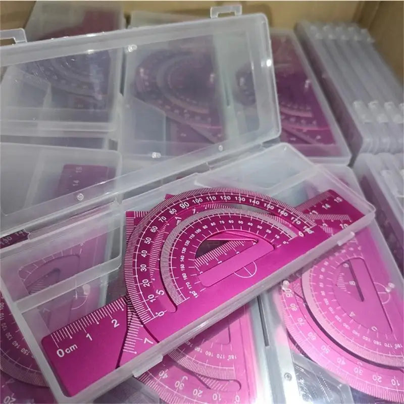4Pcs/Set Student Math Drafting Tool Aluminum Alloy Straightedge 45° 60° Triangular Ruler Protractor for Office School Supply