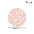 24pcs 7/9inch Pink Daisy Theme Disposable Tableware Flower Plate Napkin Banner Birthday Party Baby Shower Wedding Decor