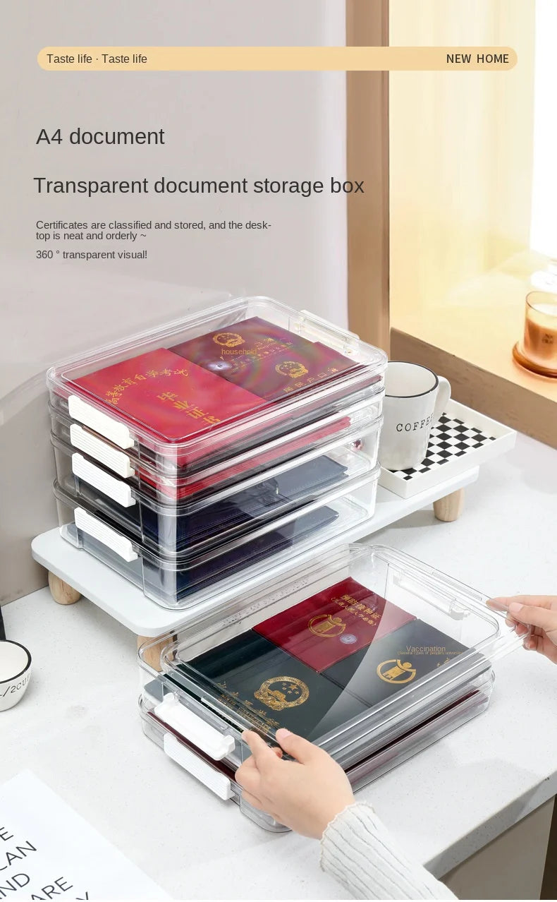 Acrylic Transparent Desktop Paper Storage Box A4 File Document Exam Paper Organizer Household Dust Proof Card Holder Case
