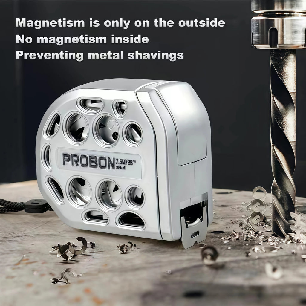 PROBON Auto Lock Measuring Tape, Metal Body Tape Measure with Bottom Magnetic Base, Washable, Wear-Resistant & Shockproof, Smoot