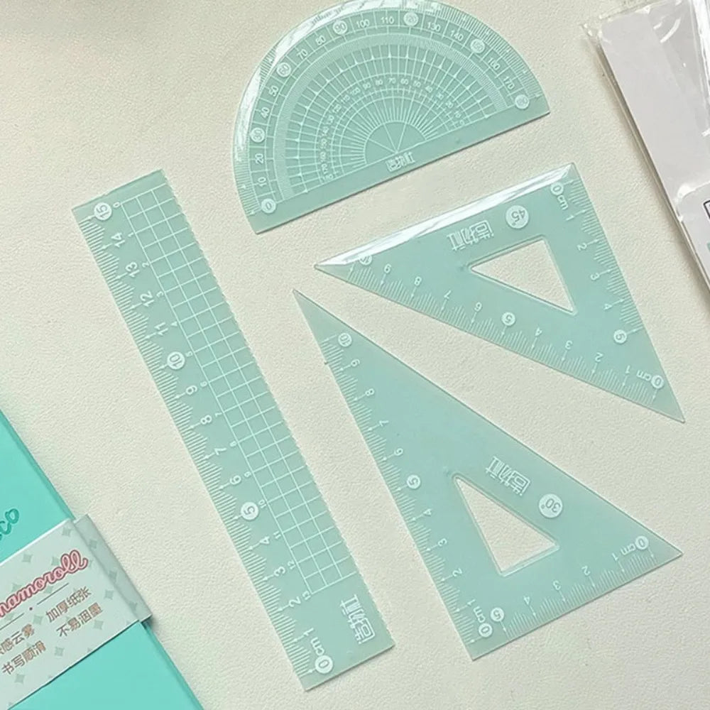 4PCS/Set 15/20CM Jelly Ruler Set Transparent Measuring Stationery Set Square Thickened Straight Ruler Student Gift