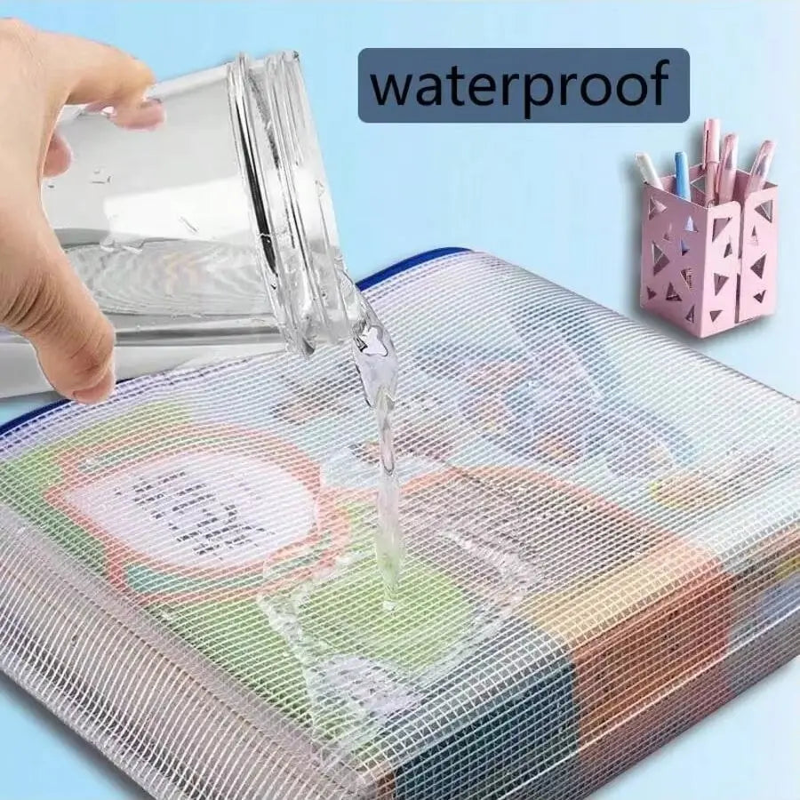 Large Capacity Waterproof A4 File Bag Zipper Document Storage Bag for Desktop Game School Textbook Suitable Office Supplies