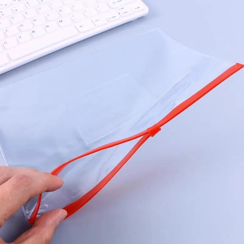 6PCS PVC Transparent Waterproof Zipper File Bags, A4/A5/A6 Envelope Document Pouches, Random Color Archive Organizer for Office