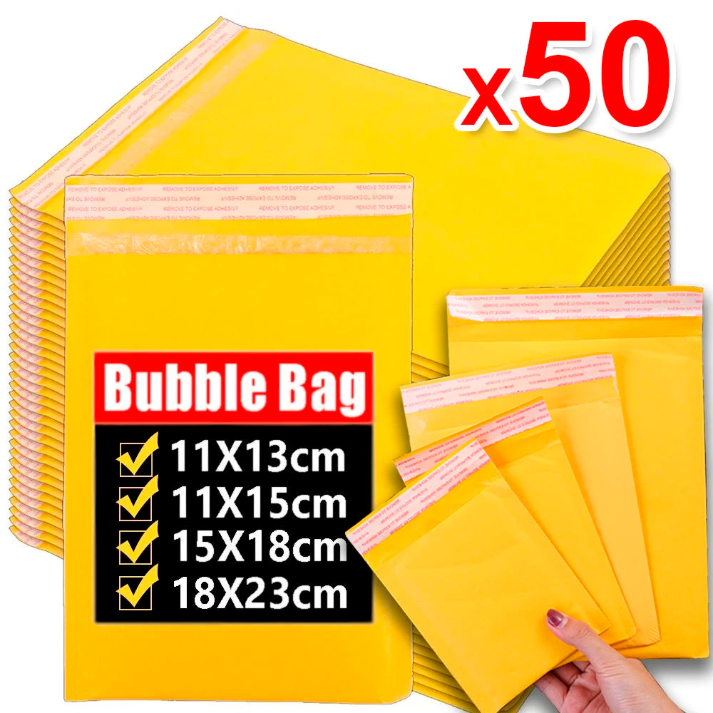 50-10PCS Kraft Bubble Mailers Envelopes Bags Different Specifications Waterproof Mailing Envelopes for Business Gift Packaging