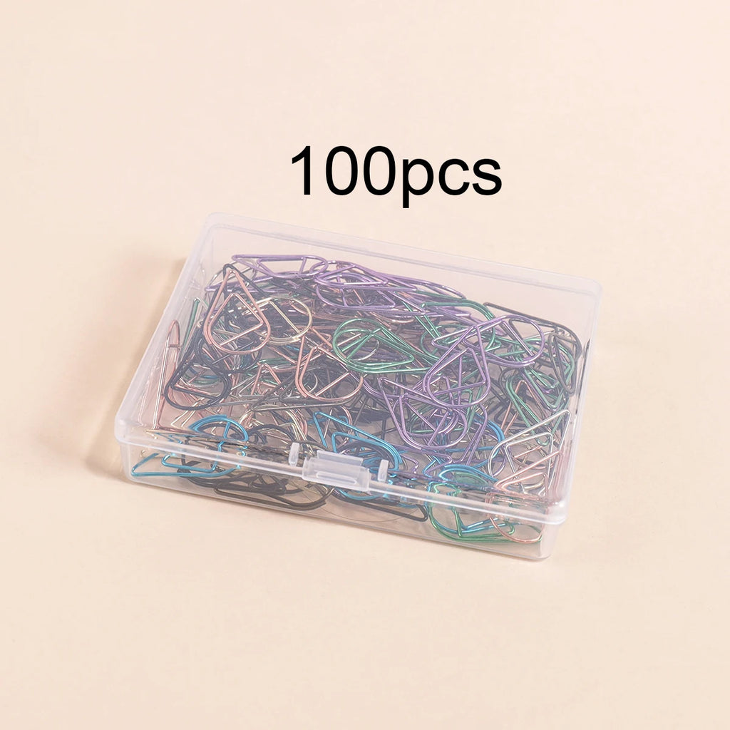 100 Heart-Shaped Metal Colorful Paper Clips, Note Card Bookmark Clips, Creative Office Supplies, Stationery Gifts for Friends