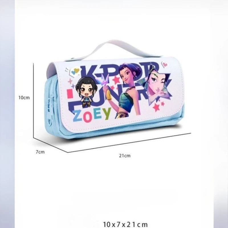 Kawaii Cute Cartoon Anime Pencil Bag Multi-Compartment Stationery Pouch with Handle Portable Pen Case for School & Travel