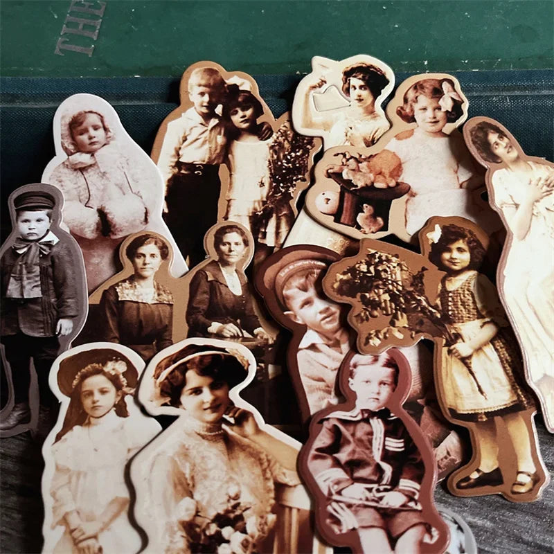 37Pcs Vintage Europen American Photo Craft Paper Dolls Junk Journal Ephemera DIY Cardstock Scrapbooking Material Thick Card
