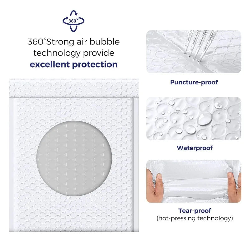 White Self-Sealing Bubble Envelopes Bag Waterproof Mailers Shipping Envelope Pouch Packaging Bags Storage Organizer Wholesale