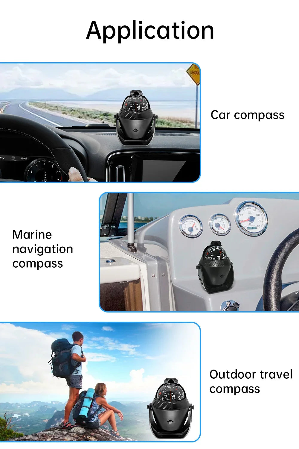 Marine Boat Navigation Compass Sea Position Pointer Waterproof Pivoting Compass Navigating Tools Sailing Tool Boat Accessories