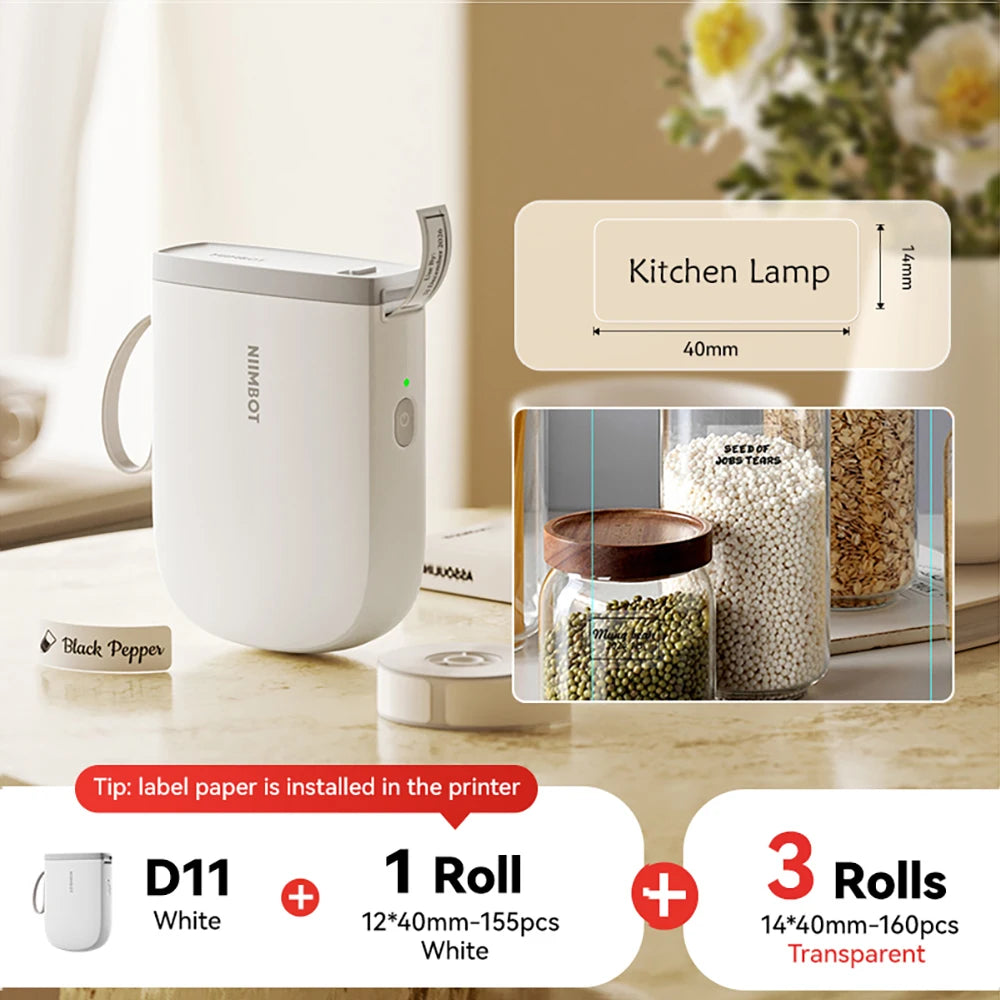 NIIMBOT D11 New Version Label Printer Mini Portable 300DPI Bluetooth Wireless Label Maker Name Tag Kitchen Sticker PrintingMaker