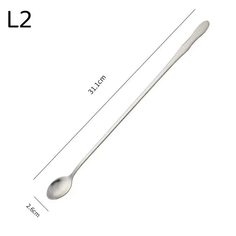 pogyrt Stainless Steel Long Handle Stir Spoon For Cocktails, Ice Coffee, And Tea - Mixing Spoon With Easy Grip Handle
