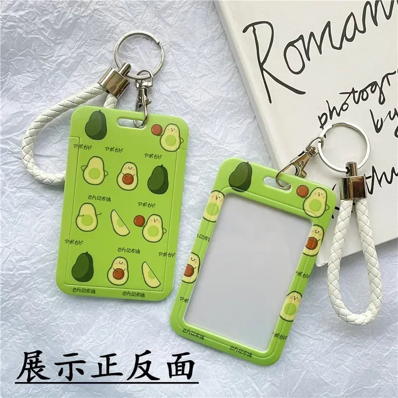 1Pc Solid Color Student Bus ID Card Protective Cover Keyring School Access Door Card Credit Card Holder Bag Set Key Chain