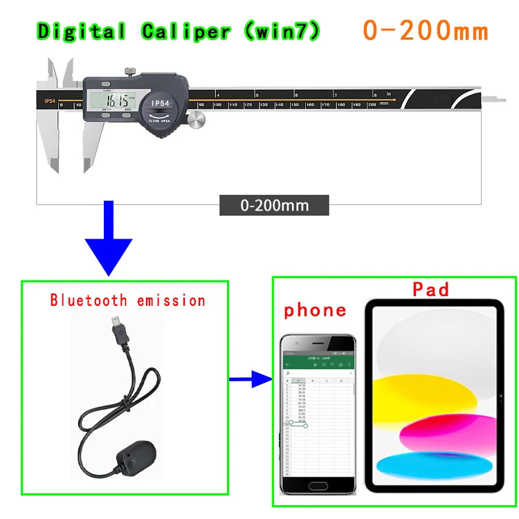Built-in Bluetooth Digital Caliper for Wireless Transmission Electronic Caliper for Measuring Outer Diameter Inner Diameter 150m
