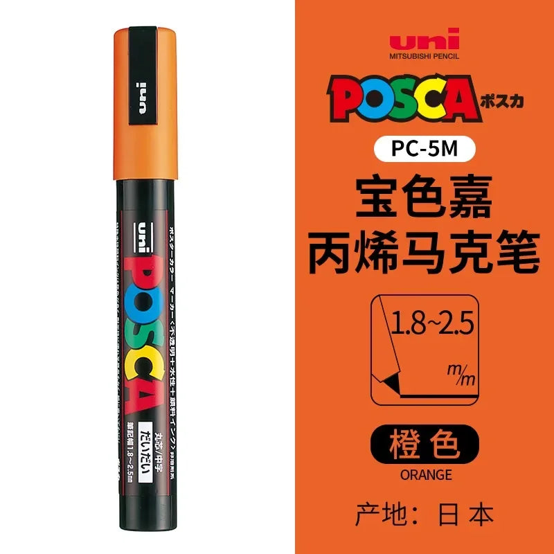 uni POSCA POP Water-Based Marker,Assorted Colors PC-1M/3M/5M 0.7~2.5mm Tips Professional Acrylic Paint Pen for Artists&Designers