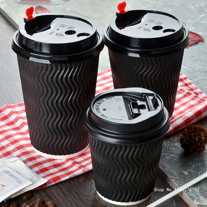 50pcs High Quality Thicken Double Layer Hot Drink Paper Cups 8oz/12oz/16oz Party Birthday Favor Disposable Coffee Cup with Cover