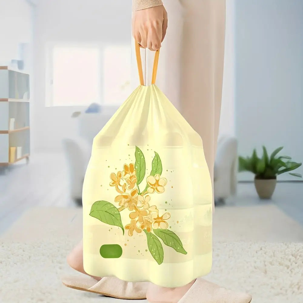 4 Rolls Osmanthus Scent Drawstring Trash Bags for Kitchen Bathroom Bedroom Home Waste Storage YMY