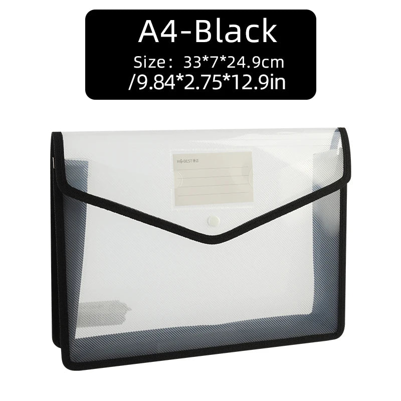 1Pcs Transparent A4 Waterproof File Folder with Press Button Plastic Document Bag for Data Storage Office Supplies