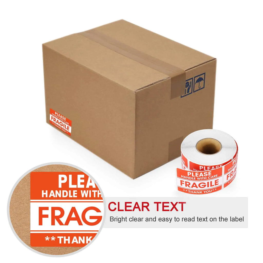 500/1000pcs Fragile Warning Stickers Handle With Care Labels 25.4x76.2mm/50.8x76.2mm For Shipping Packaging