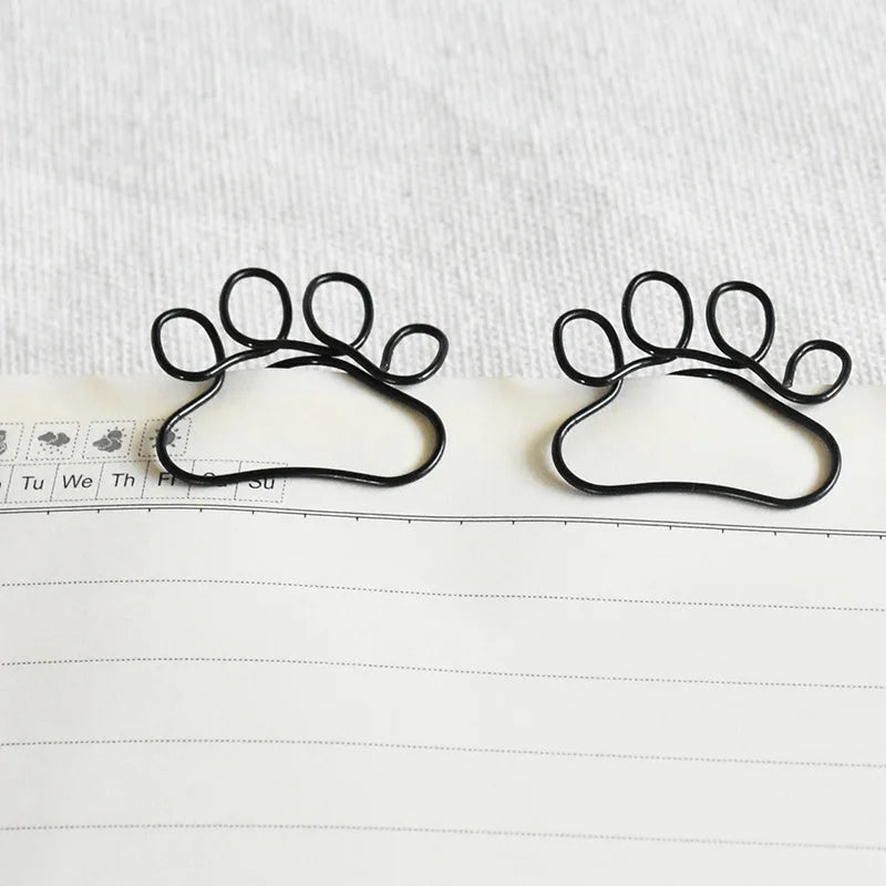 20pcs Cute Cat Claw Paper Clips Creative Pink Black Metal Paperclip Cartoon Bookmark Binder Office Stationery Binding Supplies