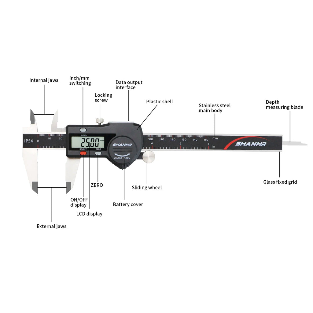 SHANHR 150/200/300 mm Digital Electronic Caliper Ruler IP54 Digital Vernier Caliper Digital Caliper Stainless Steel Calipers