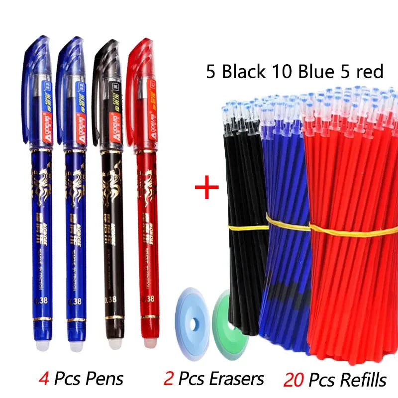 26 Pcs/Set Kawaii Erasable Pens 0.38mm Gel Pen Waterproof Gel Ink Stationery School Writing supplies for Notebook Office Student