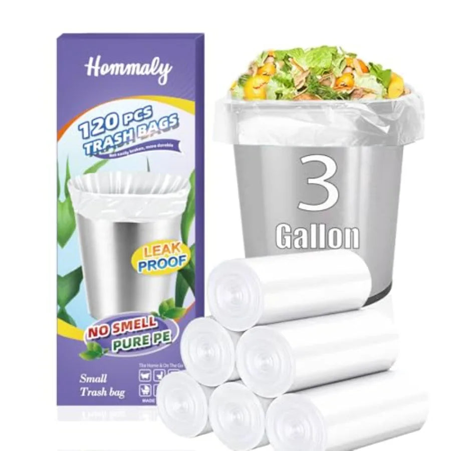 3 Gallon 120pcs Fit 3-3.2 Gal Small Clear Trash BagsPlastic Strong Clear Garbage Bags, Bathroom Trash Can Bin Liners, Waste Bas