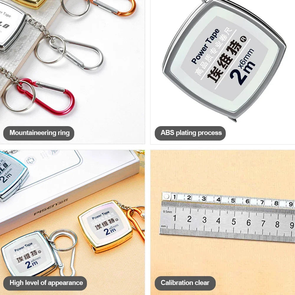 Key Ring Tape Measure Keychain Gauging Tools Retractable Ruler Pull Ruler Measuring Tools Stainless Steel Portable