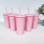 5pcs 24oz PP Colorful Straw Cup Large Capacity Milk Tea Cup for Iced Coffee Cold Drinks Travel Office Party