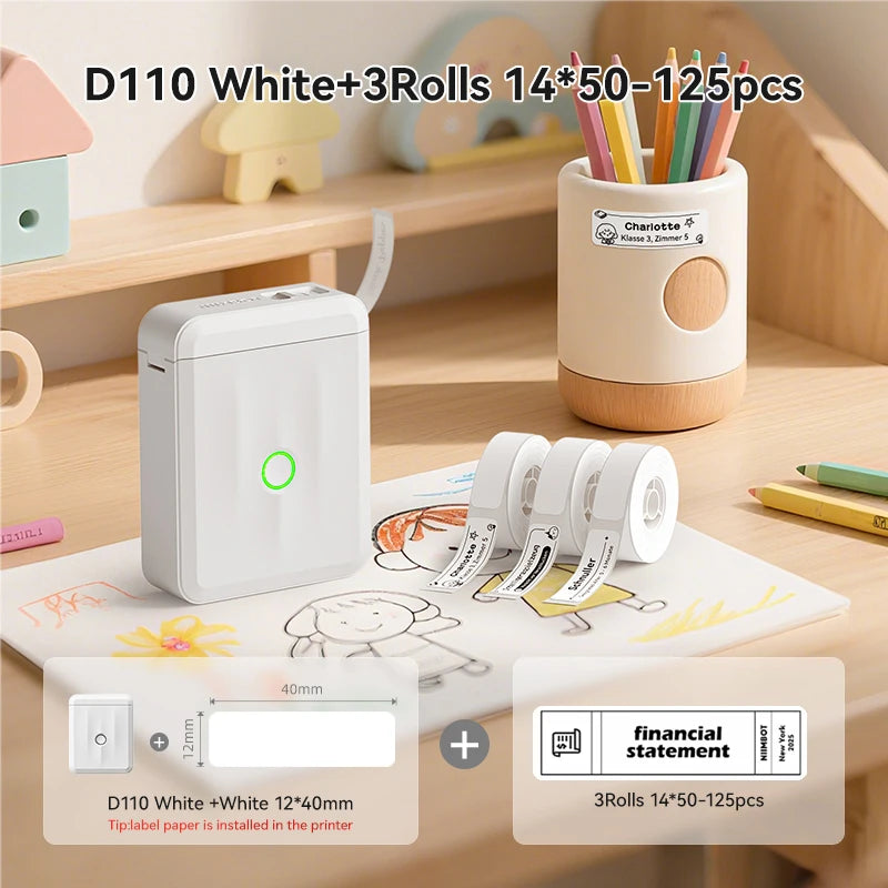 NIIMBOT D110 Upgraded Version Thermal Label Printer Mini Portable Name Tag Label Maker With Tape for Office Home Kitchen School