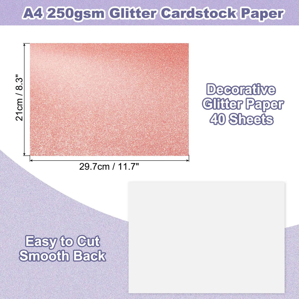 40Sheets A4 Glitter Cardstock Glitter Paper Card Stock Shiny Scrapbook 250gsm Sparkly Paper Large Shimmer for Scrapbook DIY Art
