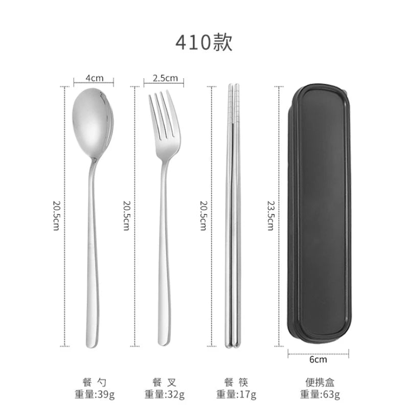 3pcs 410 Stainless Steel Portable Cutlery Set Mirror Polished Edge Rounded Comfortable Knife Fork And Spoon Three Piece Set