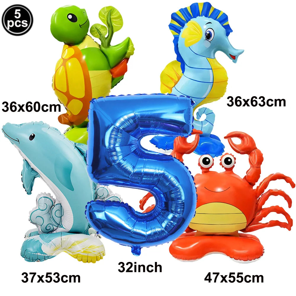 Ocean Animals Theme Disposable Tableware Plates Napkins Cup Paper Straws Whale Turtle Balloon Under The Sea Birthday Party Decor