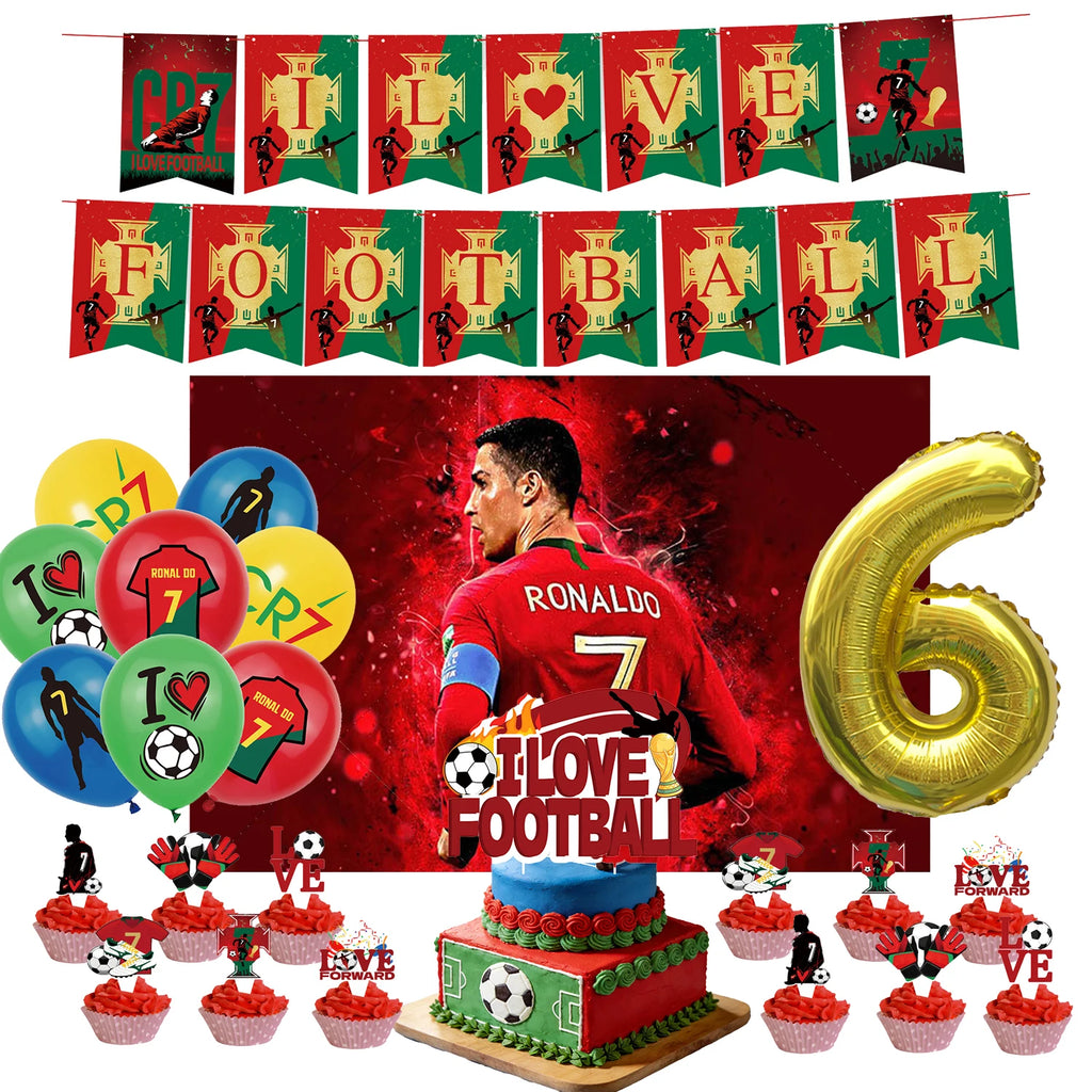 Football Player Theme Party Decoration Soccer Cr&7 Superstar Party Supplies Plate Cup Balloon Banner Paper Backdrop Party Gift