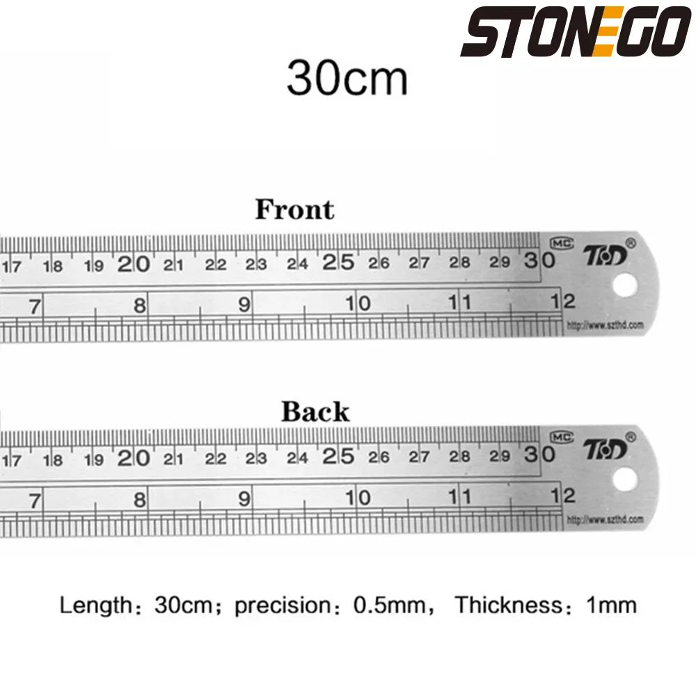 Stainless Steel Ruler Set 6 8 12 16 20 Inch Metal Rulers High Precision Double-Sided Engineering Drawing Office School Tools