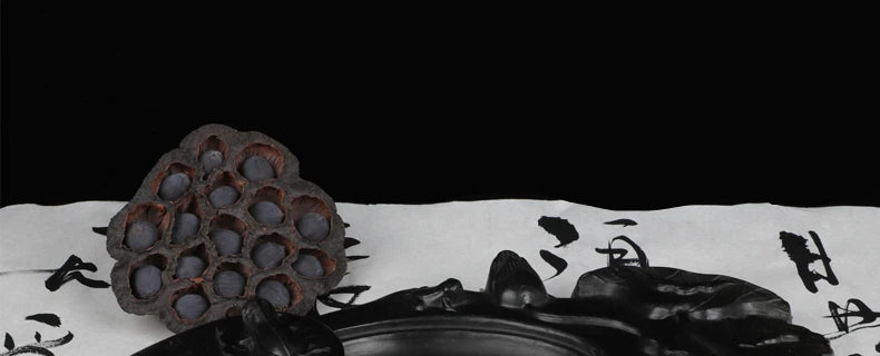 Carving Ink Stone Lotus Shaped Natural Calligraphy Rock Grinding Inkstone Plate Chinese Painting Calligraphie Strong Ink Inkslab