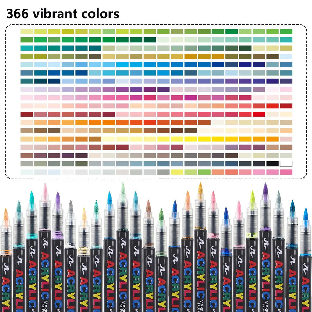 12-366 Colors Acrylic Marker Set Waterproof Acrylic Brush Marker Professional Acrylic Painting Marker DIY Art Supplies