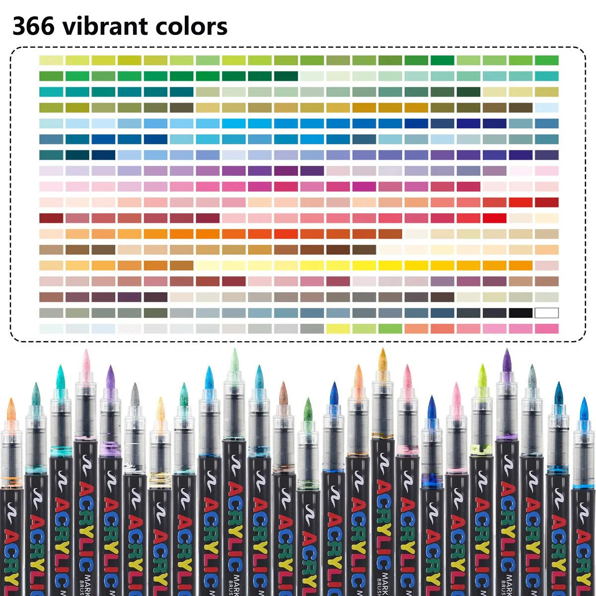 12-366 Colors Acrylic Marker Set Waterproof Acrylic Brush Marker Professional Acrylic Painting Marker DIY Art Supplies