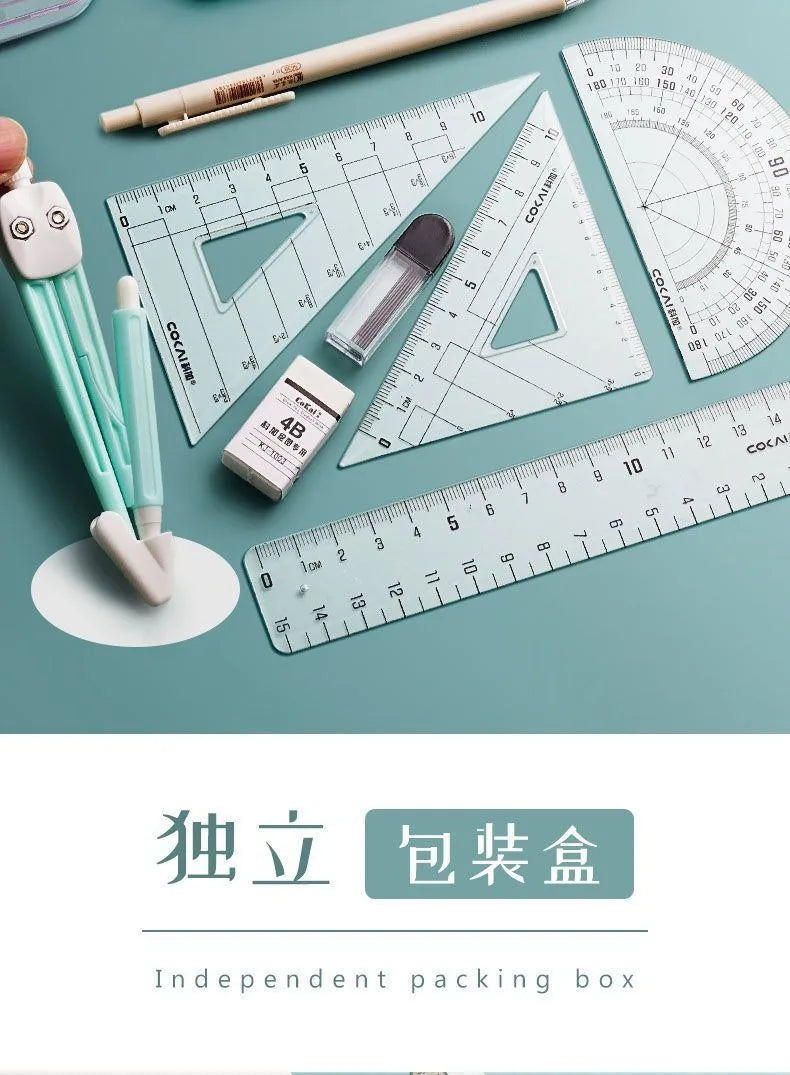 Compasses and Rulers 9-piece Set Kawaii Triangle Ruler Ruler Student Set Ruler Multi-functional Mathematical Drawing Compass Set