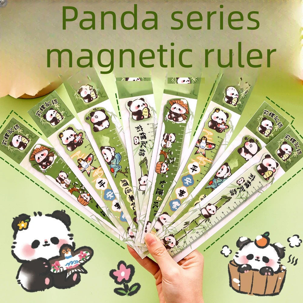 Cute Panda Magnetic Bookmark Ruler Student Creative Flexible Ruler 15cm Cartoon Rabbit Bear Capybara Magnetic Straight Ruler