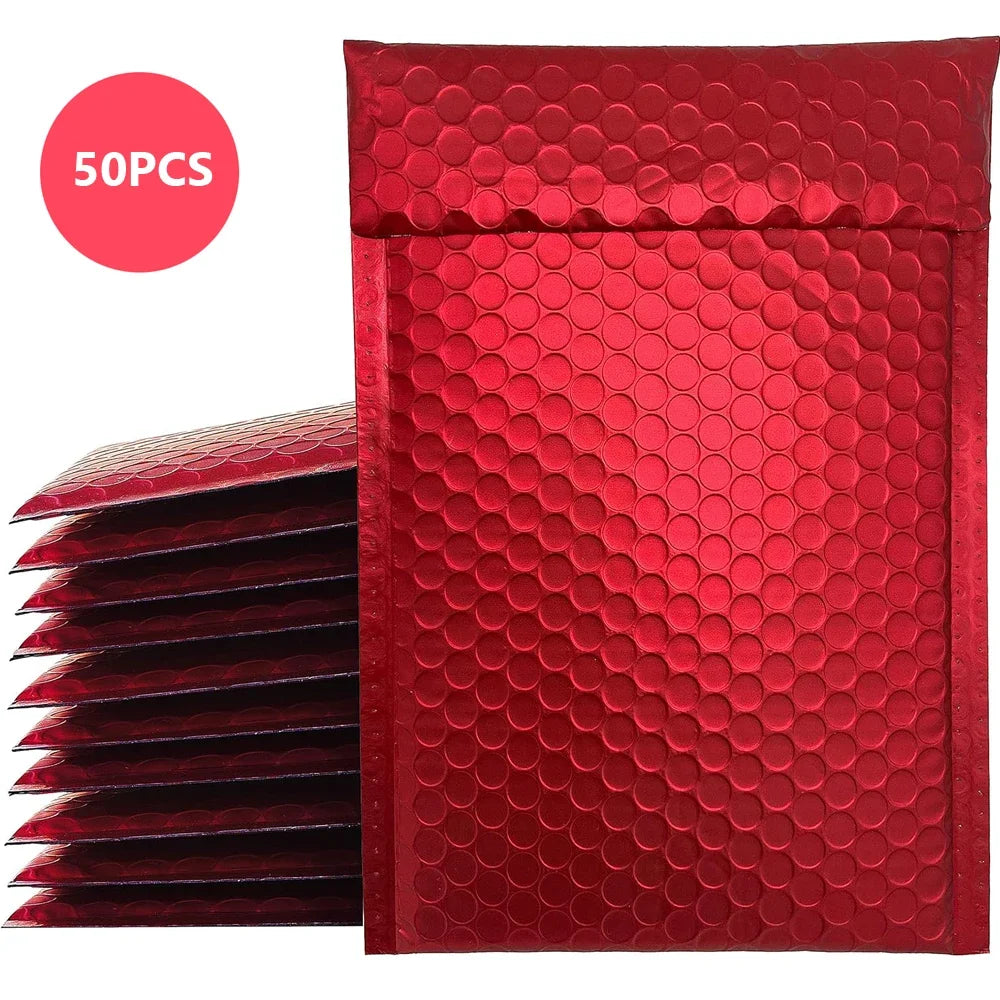 Laser Red 50Pcs Holographic Bubble Mailer Red Mailing Envelope Waterproof Courier Bag Padded Bubble Envelopes Pack Bag