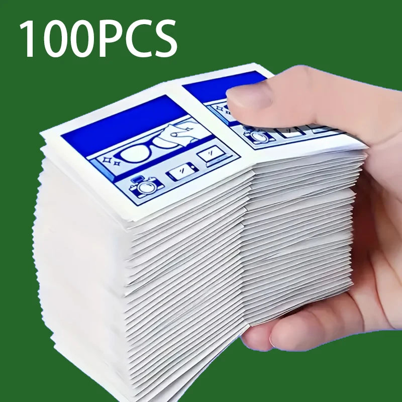 100PCS Disposable Eyeglass Cleaning Wipes - Individually Packaged, Suitable for Eyeglasses, Smartphones, Tablet Screens