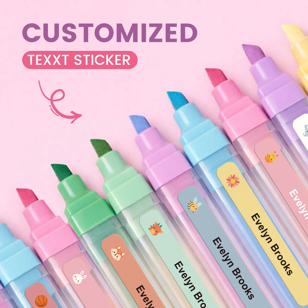 144PCS Personalized Name Stickers Long Strip Pencil Labels Custom Waterproof Self Adhesive Name Labels for Bottles Notebooks