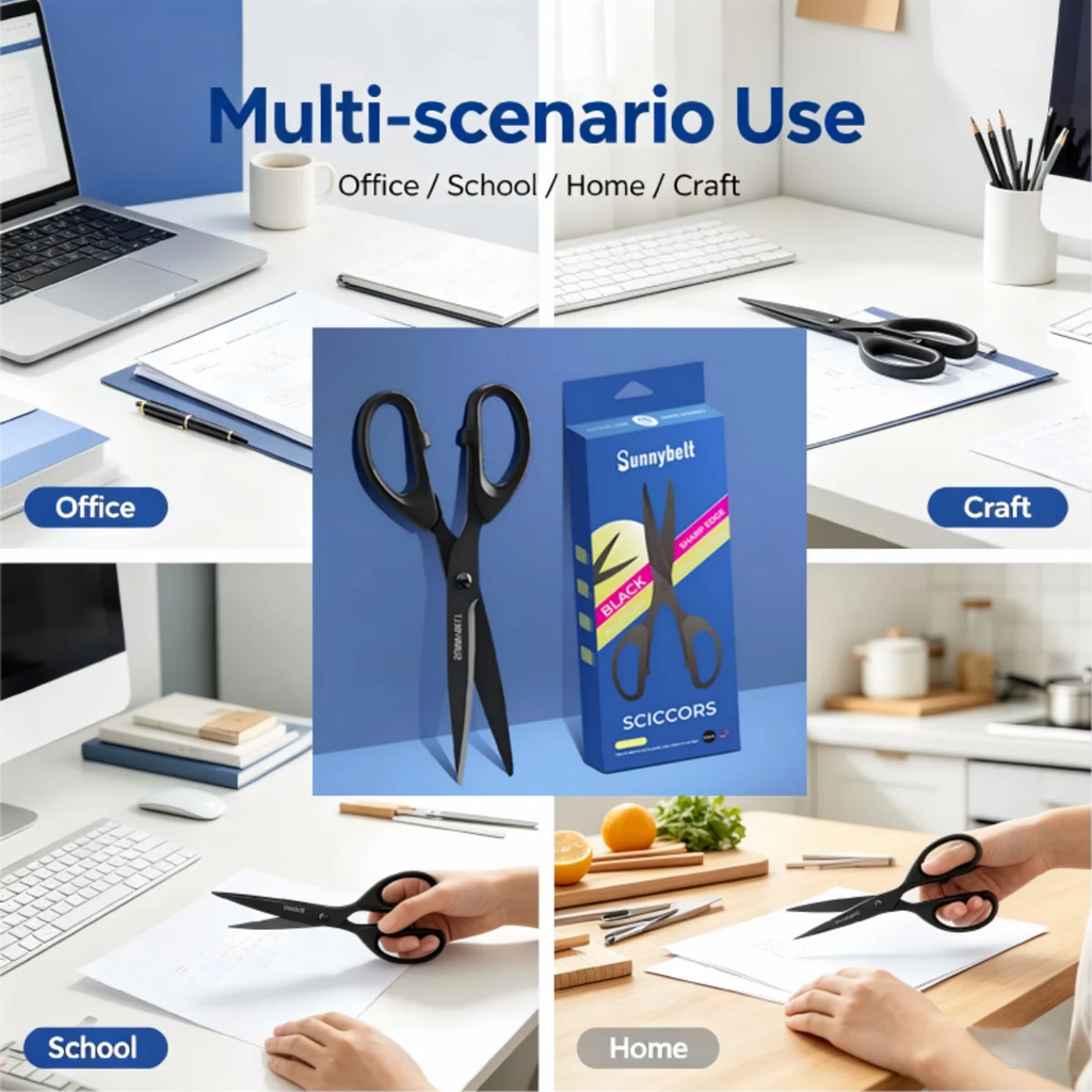Black Office Scissors Thick Sharp Stainless Steel Blade Ergonomic Resin Handle Multi-purpose School Home Craft Cutting Scissors