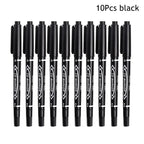 10Pcs/set Double Tip Art Black Blue ink Permanent Paint Marker Pen for Plastic Wood Stone Metal Glass Doodling Marking Graffiti