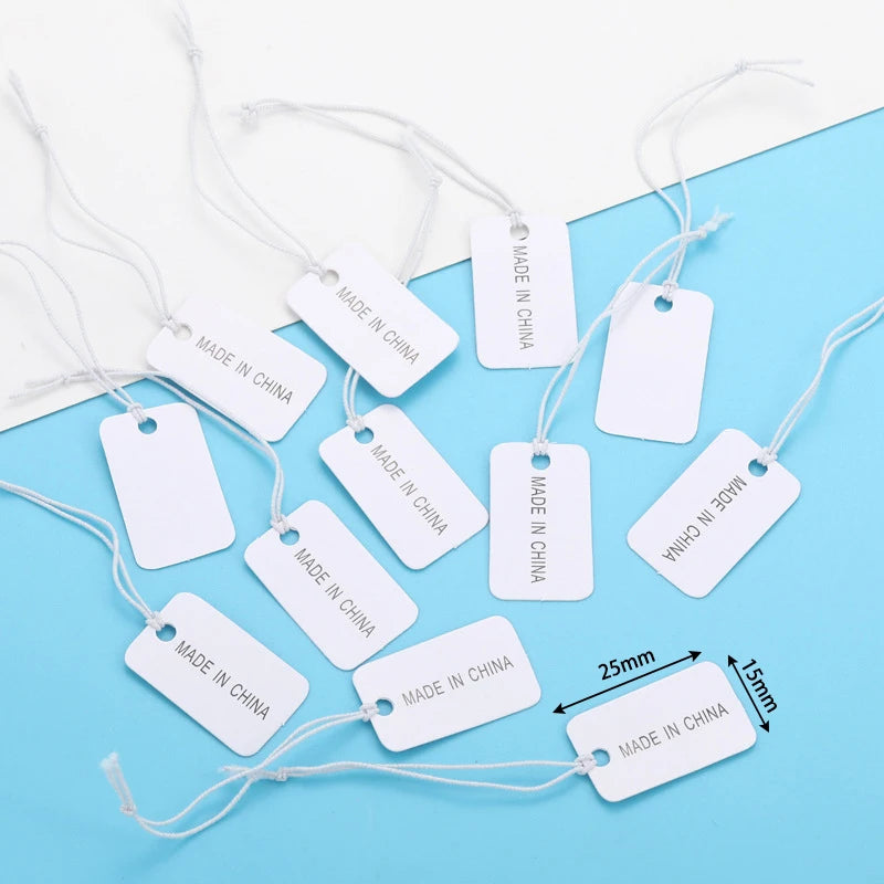 100pcs Paper Rectangular Blank Labels With String For DIY Watch Bracelets Necklaces Earrings Jewelry Display Price Tags Cards