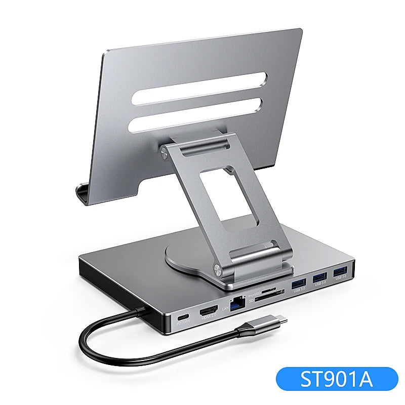 Blueendless Ipad Stand USB C Hub 4K 60HZ HD Type-C 100W PD SD/TF Slot Reader USB 3.0 5Gbps 9 In 1 Type-C Hub Ipad Holder
