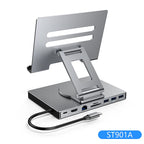 Blueendless Ipad Stand USB C Hub 4K 60HZ HD Type-C 100W PD SD/TF Slot Reader USB 3.0 5Gbps 9 In 1 Type-C Hub Ipad Holder